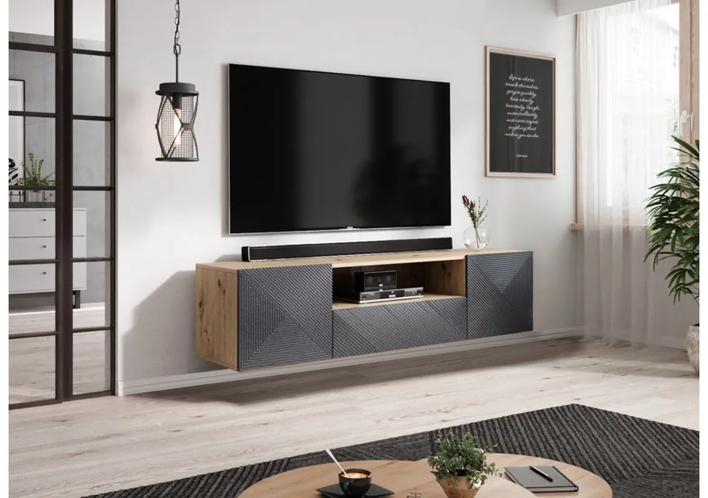 BOGART Závesná TV skrinka Asha 167 cm FARBA: artisan / rivier stone mat