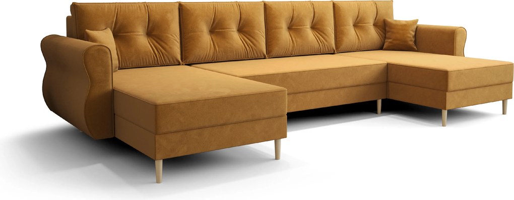 Rozkladacia sedacia súprava do U SILVIANO 300x140 cm, horčicová + 2 vankúšiky ZDARMA