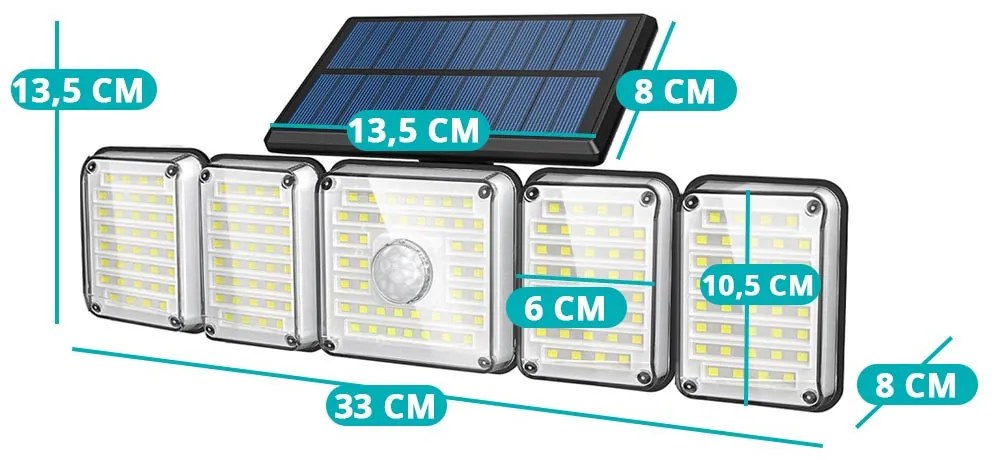 5 panelová otočná 300 LED- ová solárna lampa