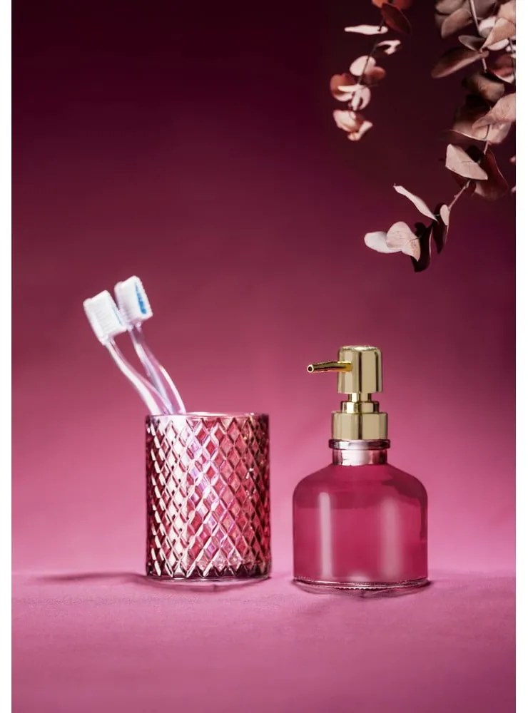 Tmavoružový sklenený téglik na zubné kefky Atessa – Wenko