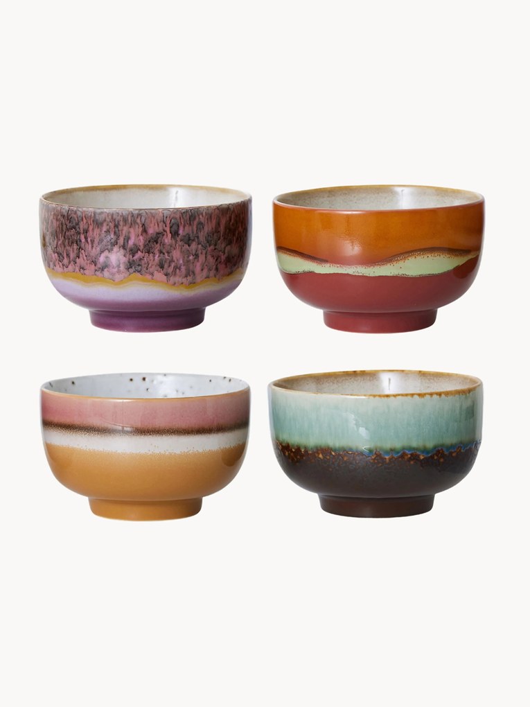 Ručne vyrobené misky's reaktívnou glazúrou 70's, 4 ks