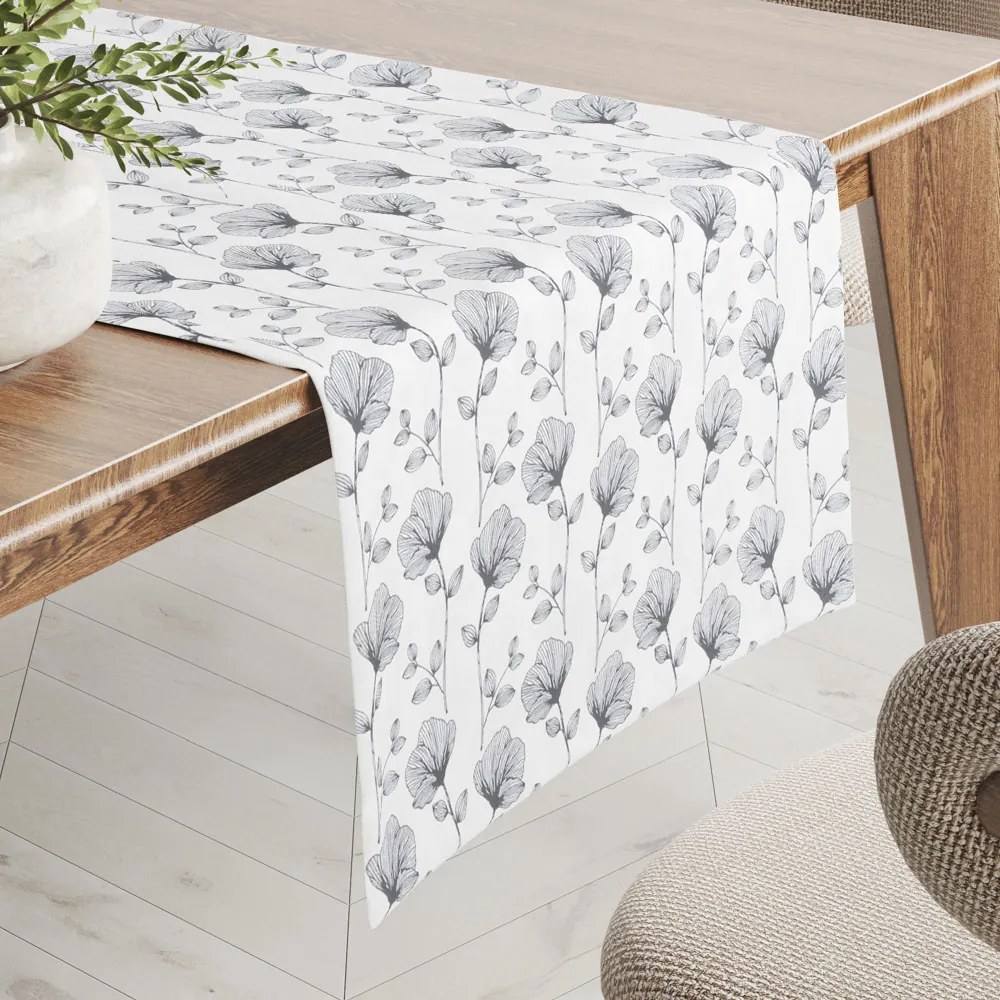 Biante Bavlnený behúň na stôl Sandra SA-264 Tmavo sivé poľné kvety 35x140 cm