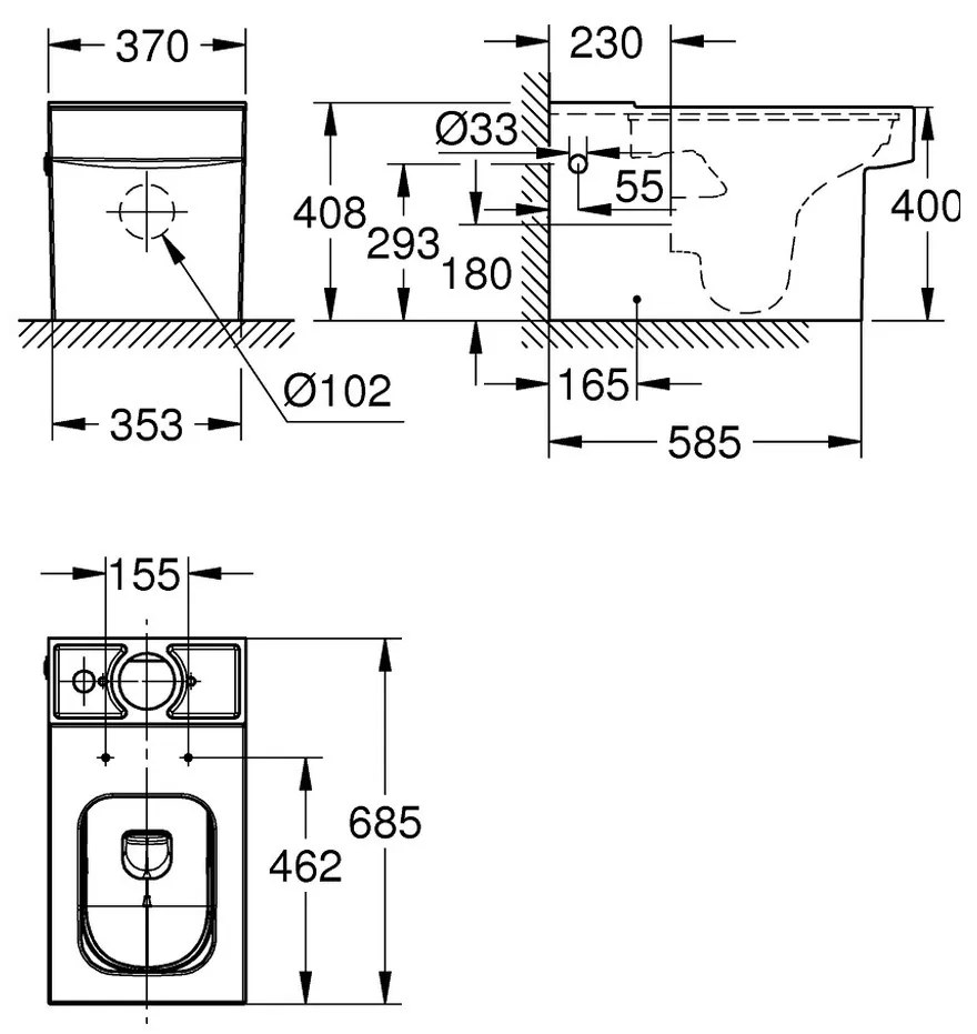 GROHE Cube Ceramic - Stojaca misa pre kombi WC, alpská biela 3948400H