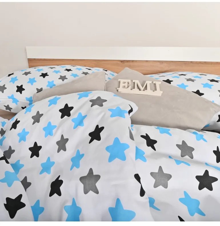 Obliečky bavlnené Hviezdičky modré EMI, Detský set 90x130 + 45x65