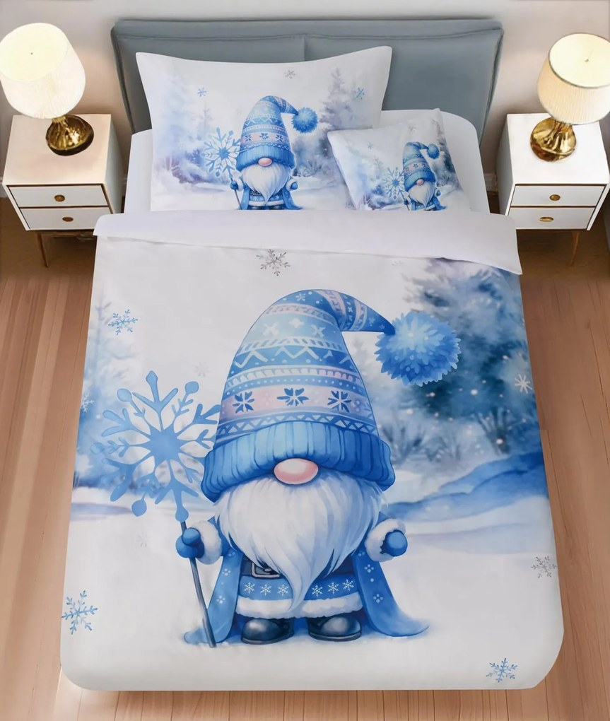 Obliečky z mikrosaténu BLUE GNOME biele + obliečka na vankúšik 45 x 45 cm zdarma Rozmer obliečky: 70 x 90 cm | 140 x 200 cm
