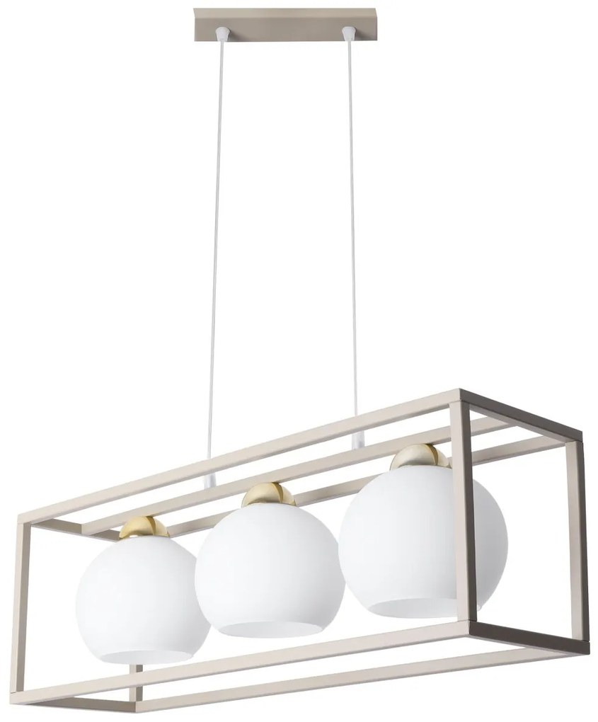 Závesné svietidlo Eliza Cage, 3x biele sklenené tienidlo v kovovom ráme