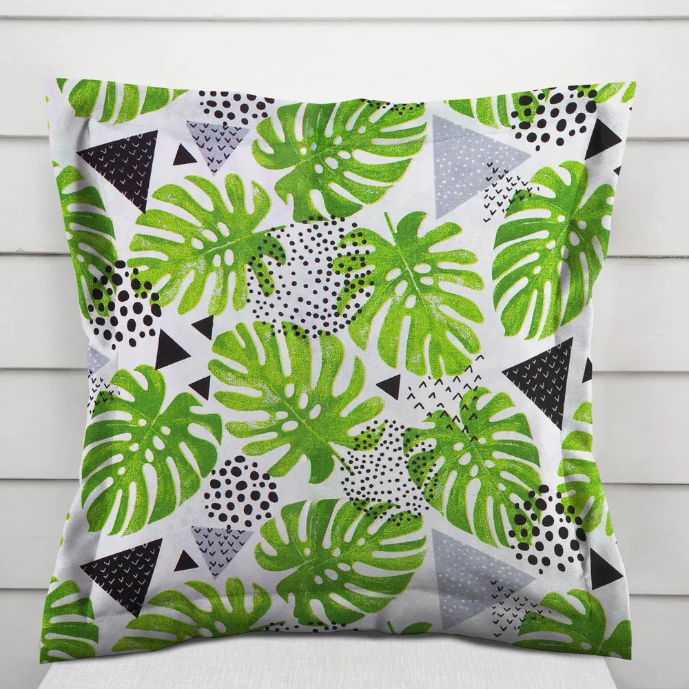 Biante Bavlnená obliečka na vankúš s lemom Sandra SA-175 Zelené listy Monstera 60 x 60 cm