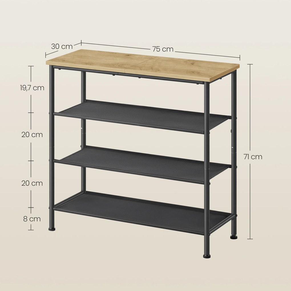 Botník TAYLOR ARTISAN s čiernou konštrukciou 75x71 cm, 3 police