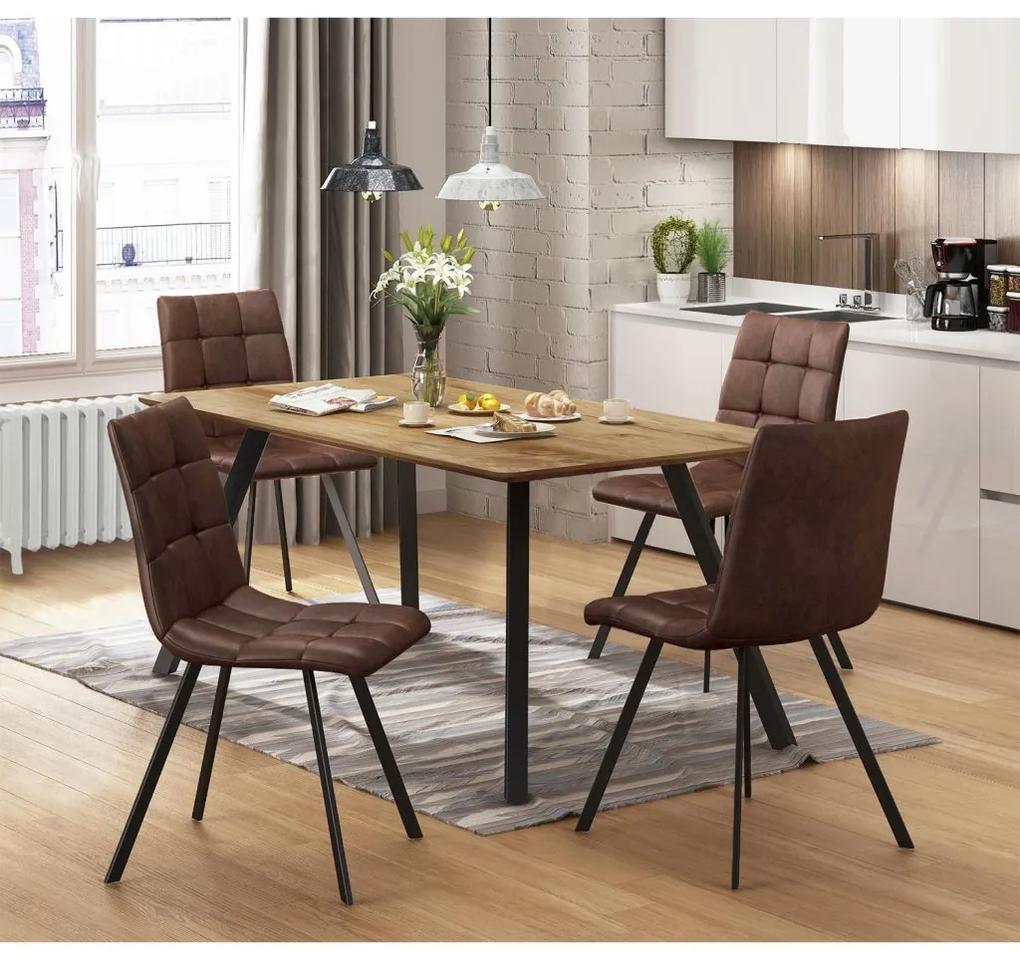 IDEA nábytok Jedálenský stôl BERGEN dub + 4 stoličky BERGEN hnedé mikrovlákno