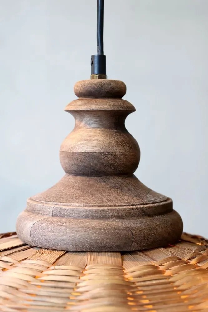 Prírodné drevené svetlo s ratanovým tienidlom Roellie - Ø 40*45 cm/ E27/ 25W