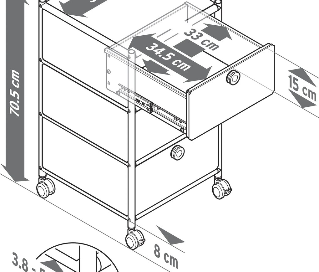 Mobilný kontajner »CN3« s 3 zásuvkami, sivý