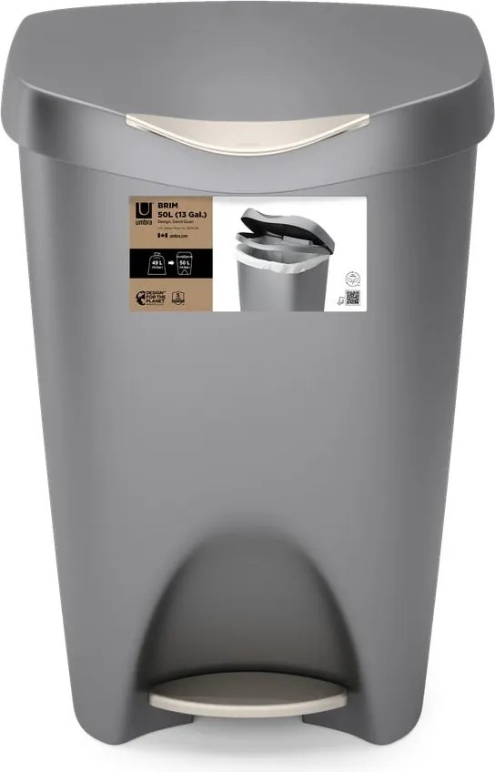 Sivý nášľapný plastový odpadkový kôš 50 l Brim – Umbra