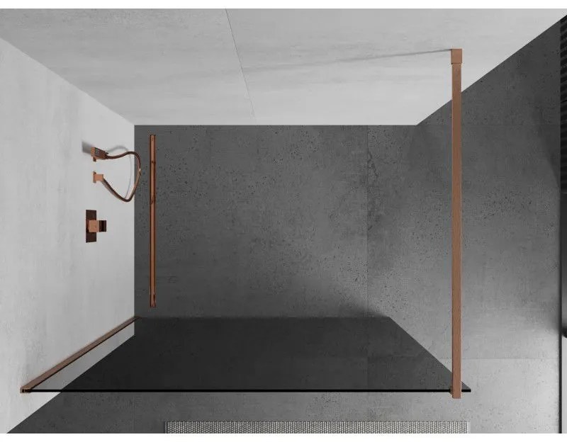 Mexen Kioto, sprchová zástena Walk-In 130 x 200 cm, 8mm šedé sklo, medený matný profil, 800-130-101-65-40