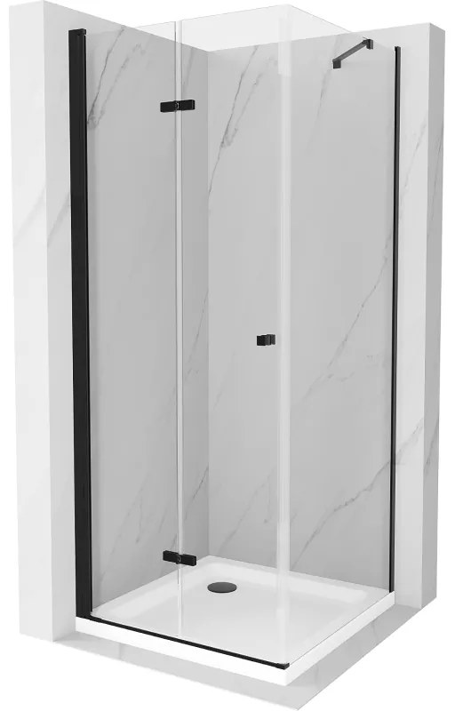 Mexen Lima, sprchovací kút so skladacími dverami 80 (dvere) x 80 (stena) cm, 6mm číre sklo, čierny profil + slim sprchová vanička biela s čiernym sifónom, 856-080-080-70-00-4010B