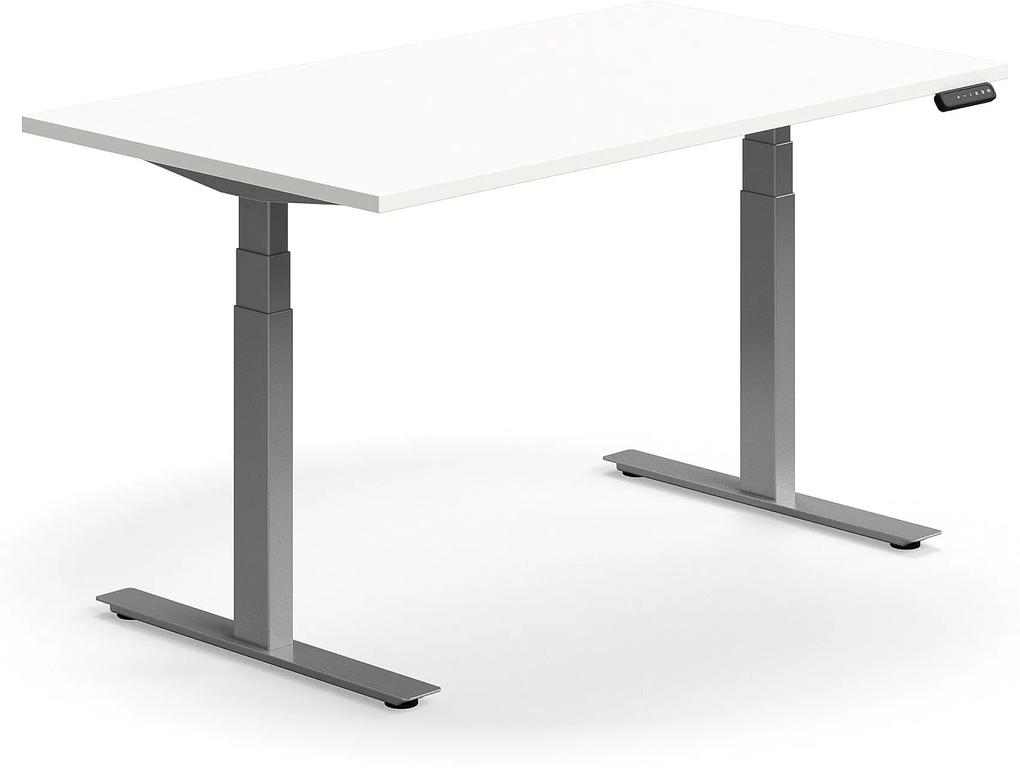 Výškovo nastaviteľný stôl QBUS, rovný, 1400x800 mm, strieborný rám, biela