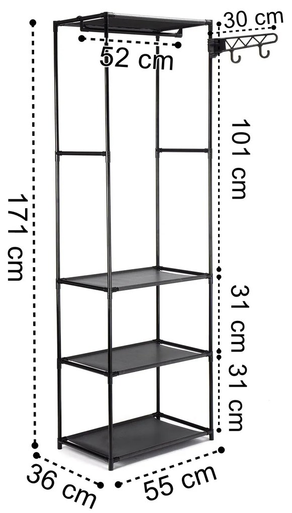 Otvorená šatníková skriňa MILENA čierna