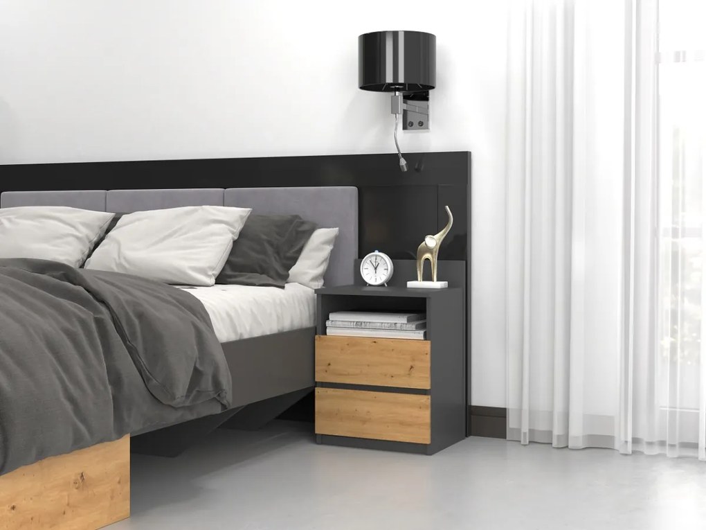 Noční stolek Houseland Malwa 01 dub artisan/antracit
