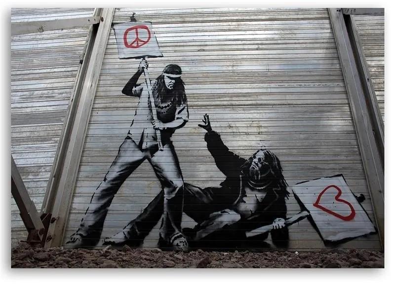 Obraz na plátně, Banksy Street Art Graffiti - 100x70 cm