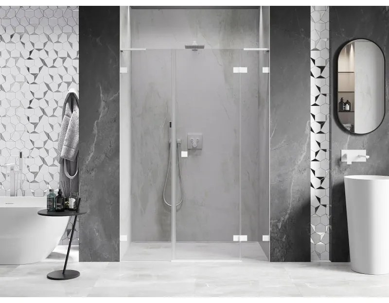 Mexen Lunar L, pravé otočné sprchové dvere 135 cm, 8mm číre sklo, biely profil, 834SL-135-050-20-00-P