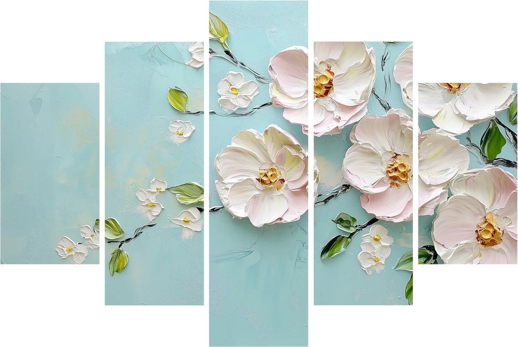 Obraz - Kvietky na modrom pozadí (150x105 cm)