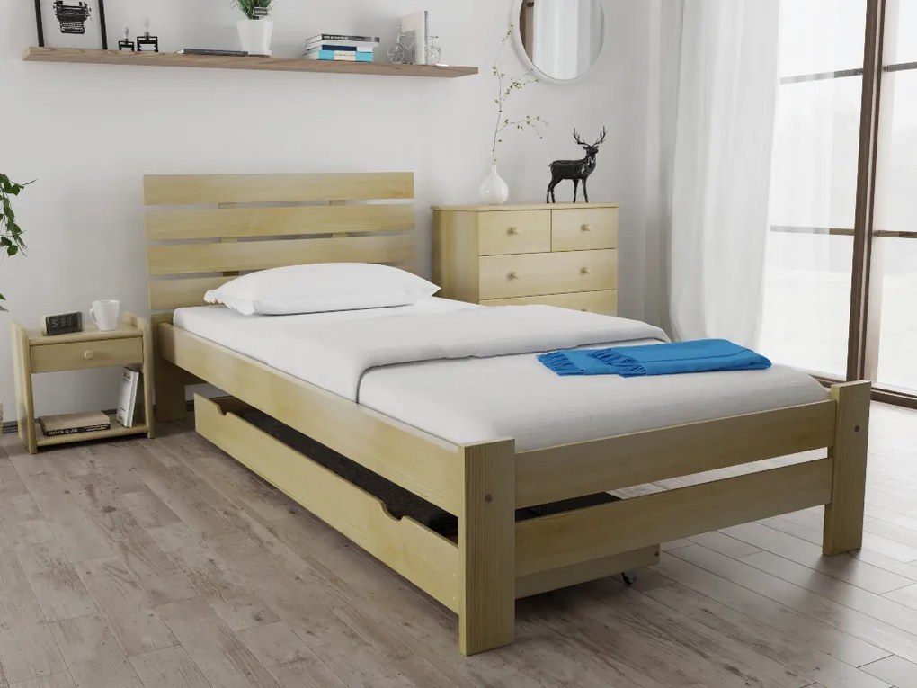 Posteľ PARIS zvýšená 90x200 cm, borovica Rošt: S latkovým roštom, Matrac: Matrac COCO MAXI 20 cm
