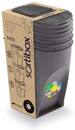 Set košov na triedený odpad, 3 x 35 l, sivá