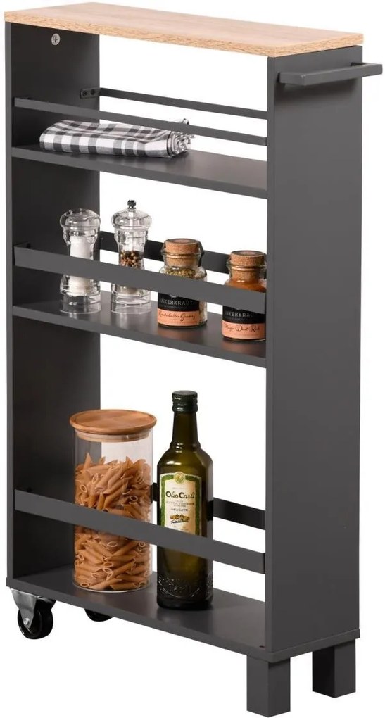 Kesper Mobilná zásuvná polička, policový diel, vozík, sivá, drevo, s držadlom