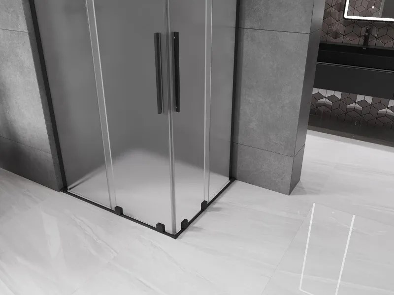 Mexen Velar L Duo, sprchový kút s posuvnými dverami 90 x 80 cm, 8mm sklo námraza, čierna matná, 871-090-080-02-33-70