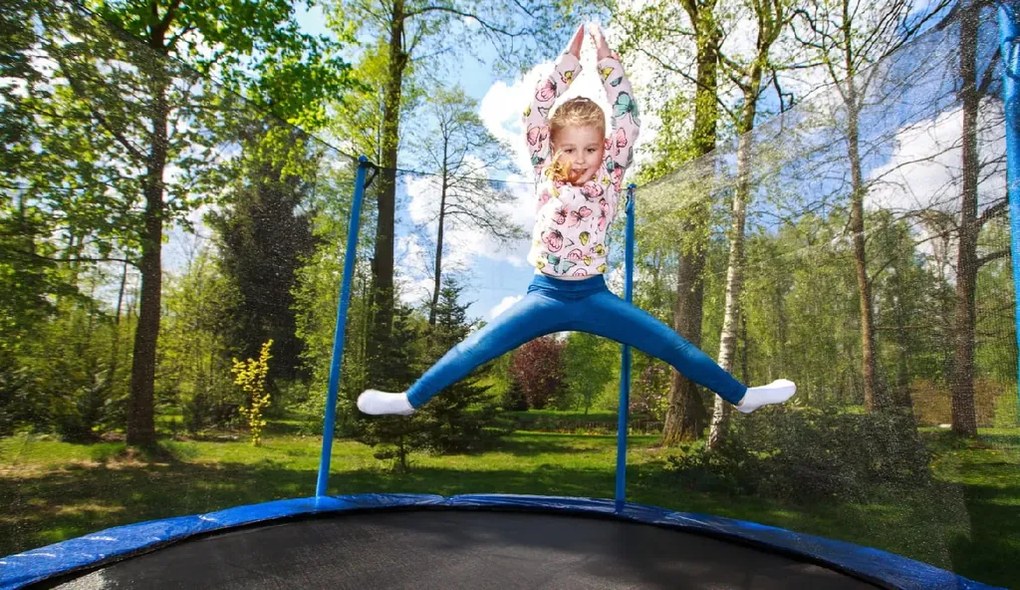 JU Trampolína 8 FT s rebríkom a vnútornou sieťou, modrá