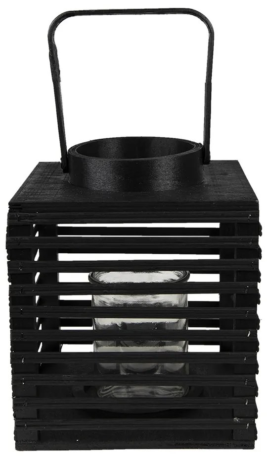 Čierna drevená závesná lampáš Bamboo - 17*17*20 cm