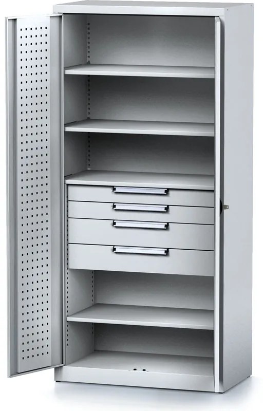 Dielenská skriňa MECHANIC, 1950x920x500 mm, 4 police, 4 zásuvky sivé dvere