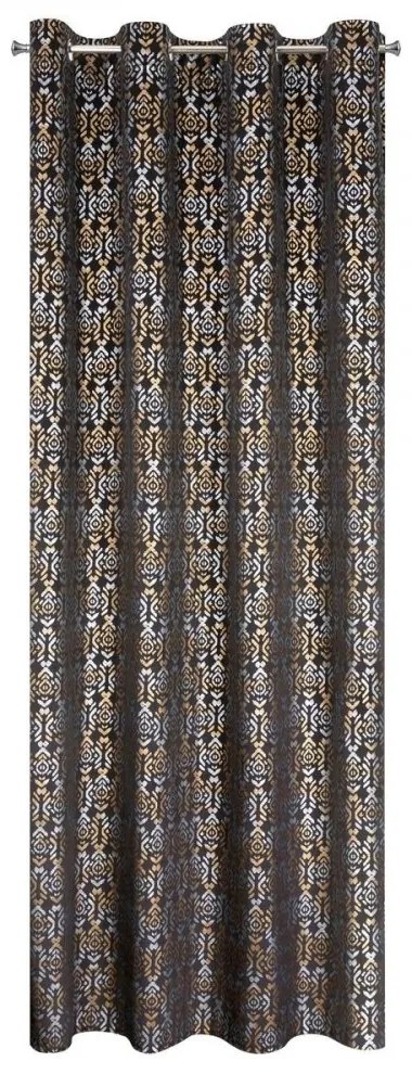 Kvalitný čierny záves na kruhy s krásny trblietavým vzorom 140 x 250 cm