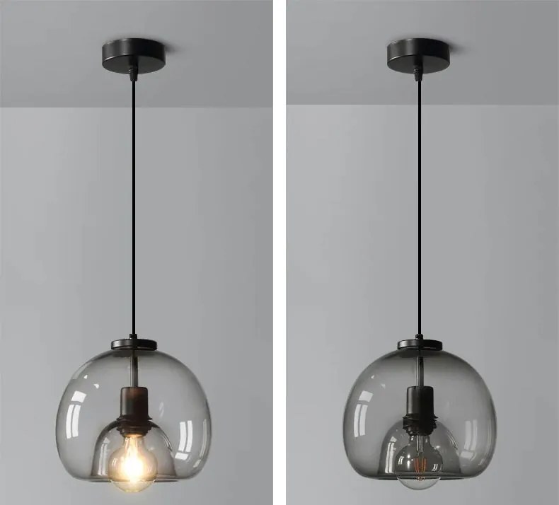 Toolight - závesné sklenené svietidlo s dymového skla E27 60W APP1027-1CP, čierna, OSW-01154