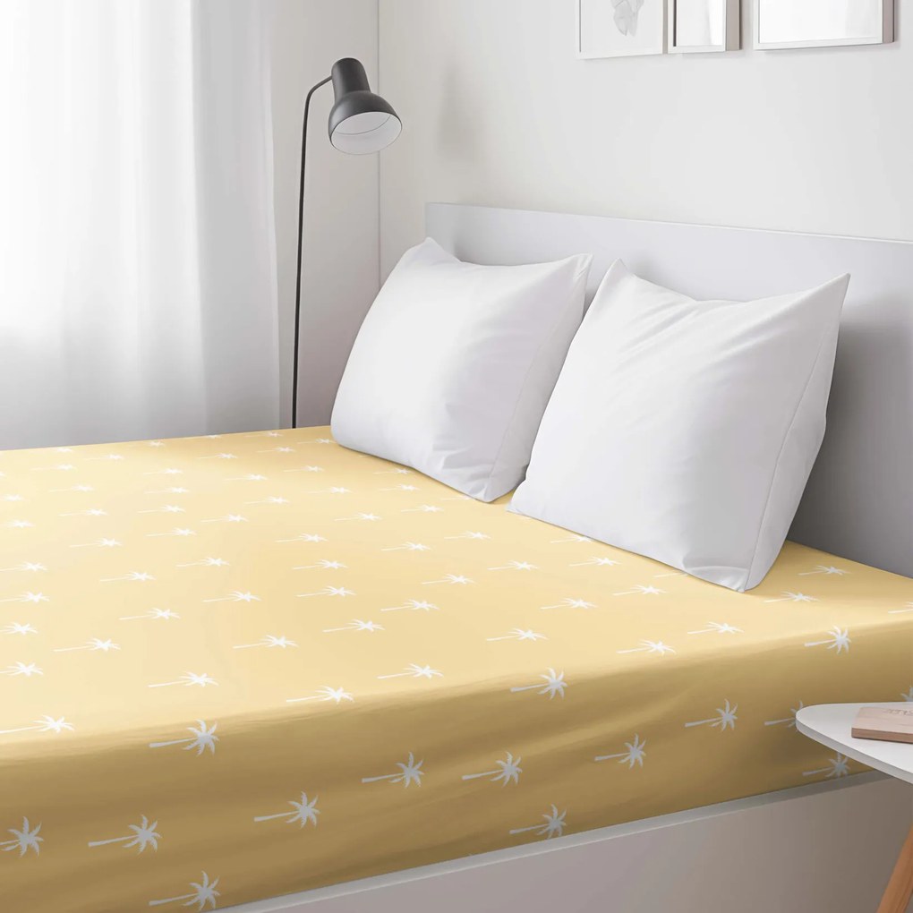 Goldea bavlnená napínacia plachta - palmy na žltej 90 x 200 cm
