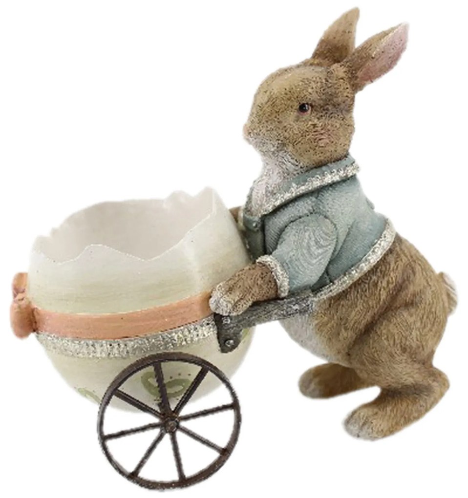 Dekorácia králik s vozíkom zo škrupiny - 16 * 9 * 14 cm
