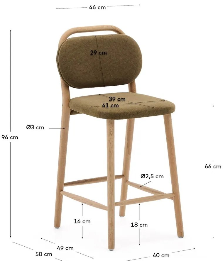 Kaki barová stolička (výška sedadla 66 cm) Helda – Kave Home