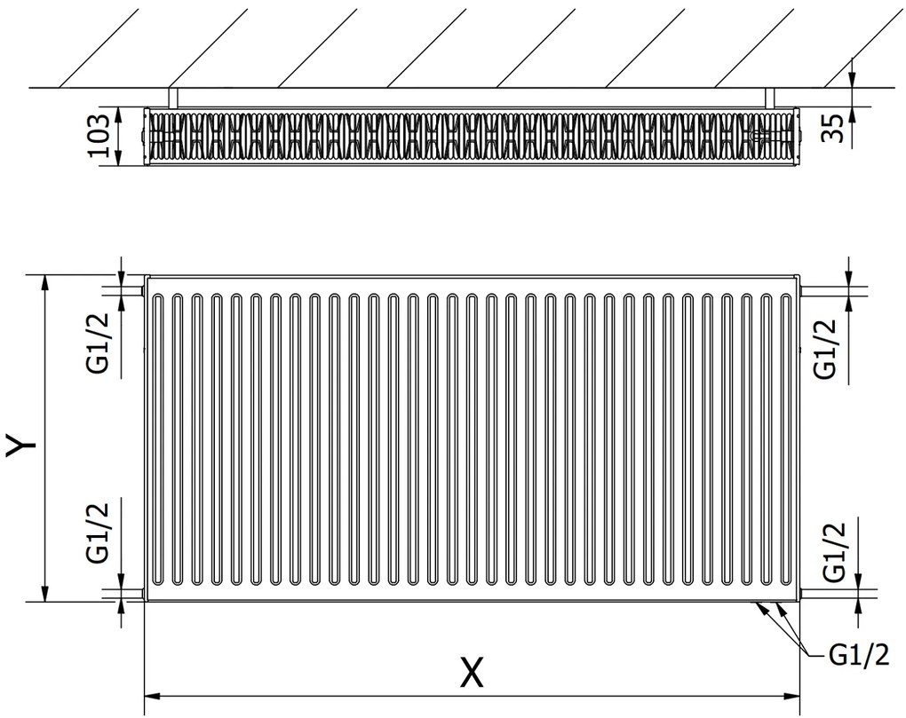 Mexen, Panelový radiátor Mexen CV22 500 x 1500 mm, spodné pripojenie, 2137 W, biely - W622-050-150-00