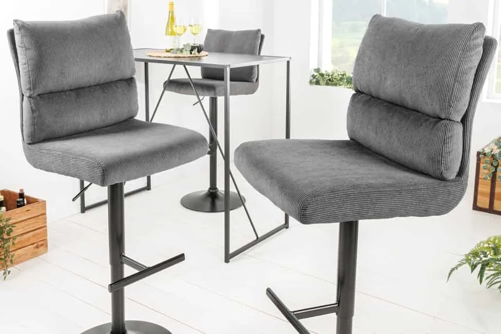 Otočná a výškovo nastaviteľná barová stolička Ameni šedá cord