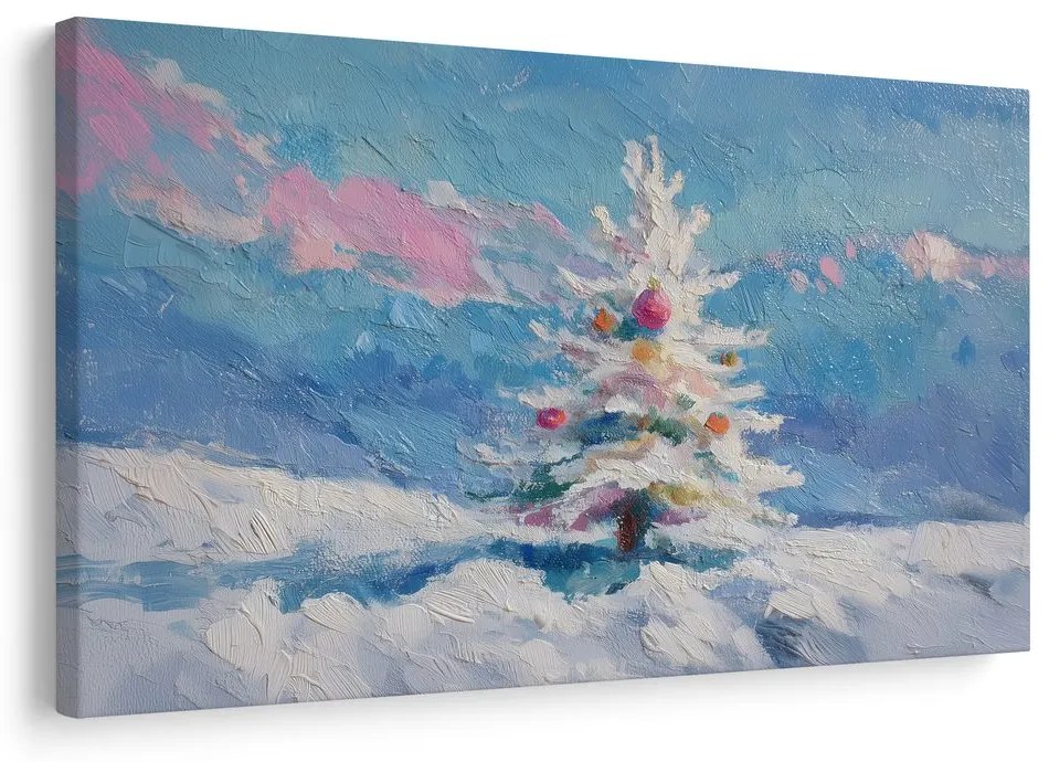 Obraz vianočný stromček v zasneženej krajine