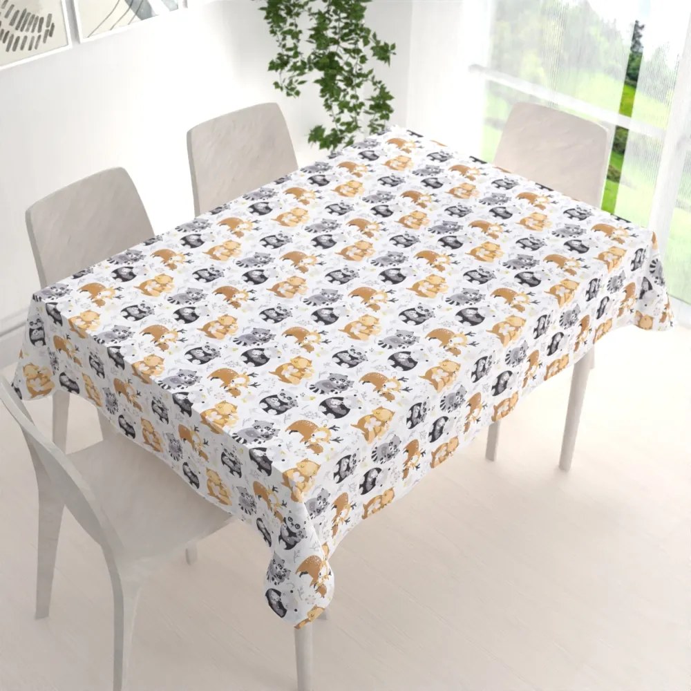 Biante Detský bavlnený obdĺžnikový obrus Sandra SA-223 Zvieratká s mláďátkami 60x100 cm