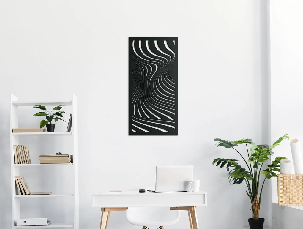 drevko Abstraktný obraz z dreva Vlny Rozmer obrazu: 44,5 x 22 cm, Farba dekorácie: Čierna