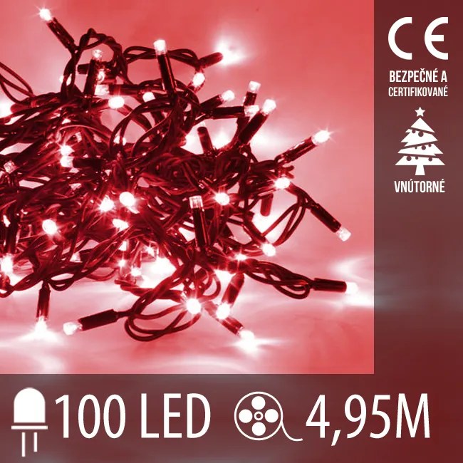 Vianočná led svetelná reťaz vnútorná - 100led - 4,95m červená