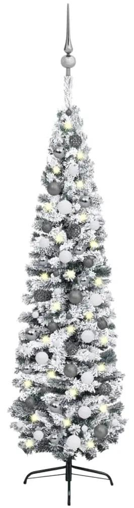 Úzky vianočný stromček s LED a sadou gulí zelený 240 cm 3077907