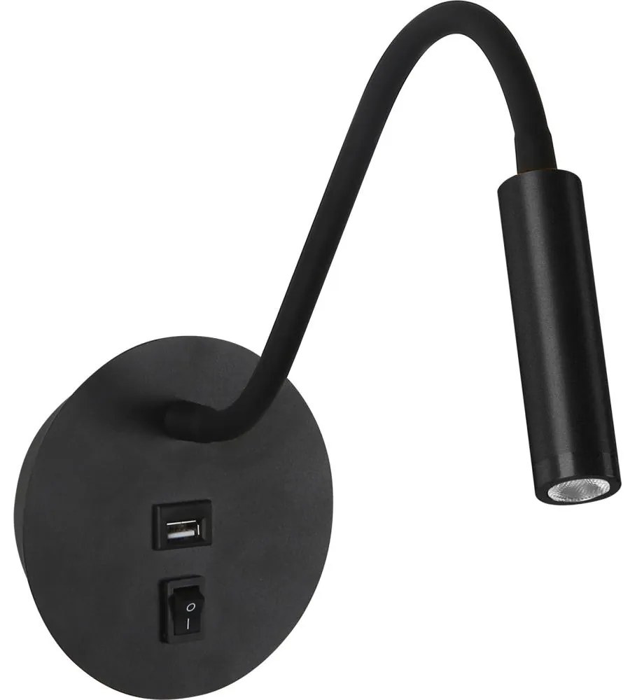 Brilagi - LED Flexibilná nástenná lampa s USB portom MAYA LED/3W/230V čierna BG1065