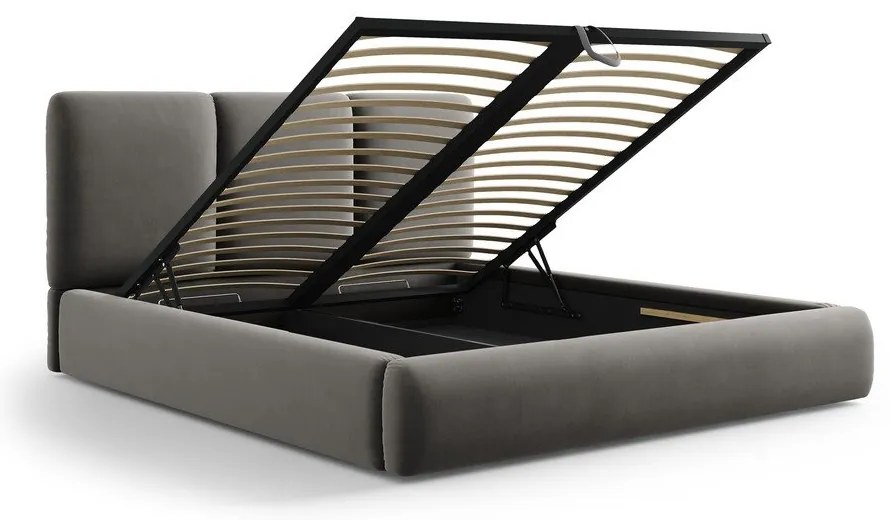 Sivá zamatová čalúnená dvojlôžková posteľ s úložným priestorom s roštom 160x200 cm Brody – Mazzini Beds