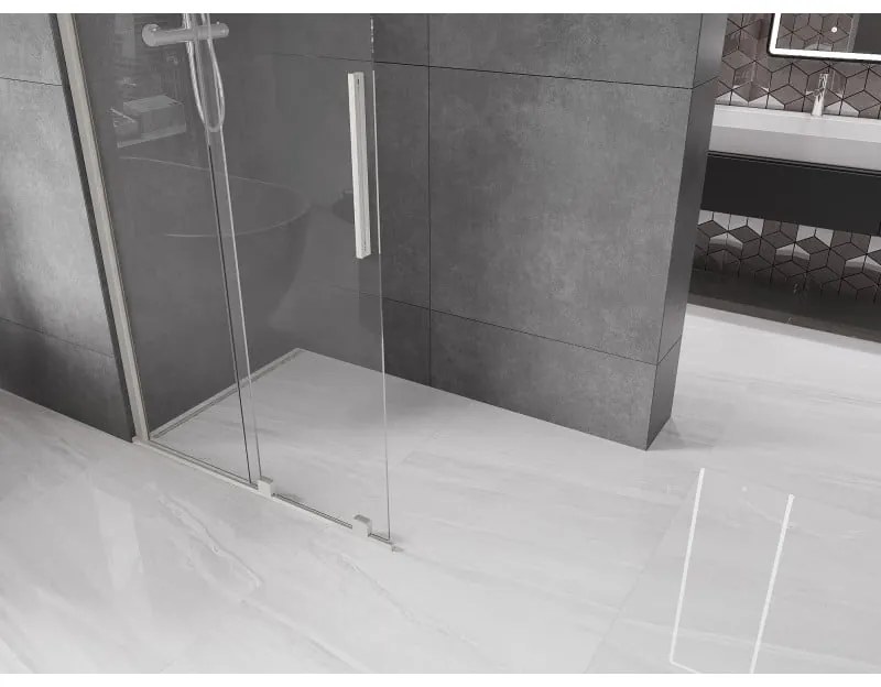 Mexen Velar, sprchová zástena s posuvnými dverami Walk-in 90 x 200 cm, 8mm číre sklo, brúsená oceľ, 871-090-000-03-97