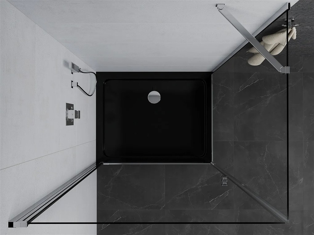Mexen Pretoria, sprchovací kút 80 (dvere) x 70 (stena) cm, 6mm číre sklo, chrómový profil + čierna sprchová vanička, 852-080-070-01-00-4070