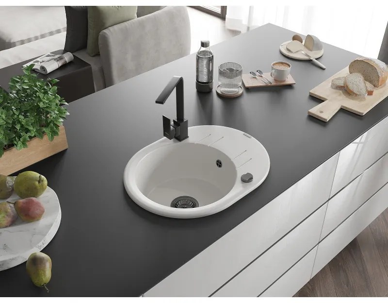 Mexen Kevin, drez granitový 586x458x190 mm, 1-komorový a čierna matná Rita, biela, 6517-20-670300-70