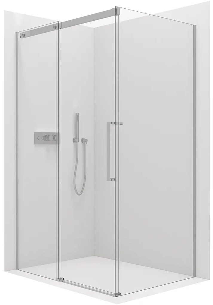 Cerano Lantono, sprchovací kút s posuvnými dverami 130(dvere) x 100(stena) x 195 cm, 8mm číre sklo, chrómový profil, CER-CER-432193