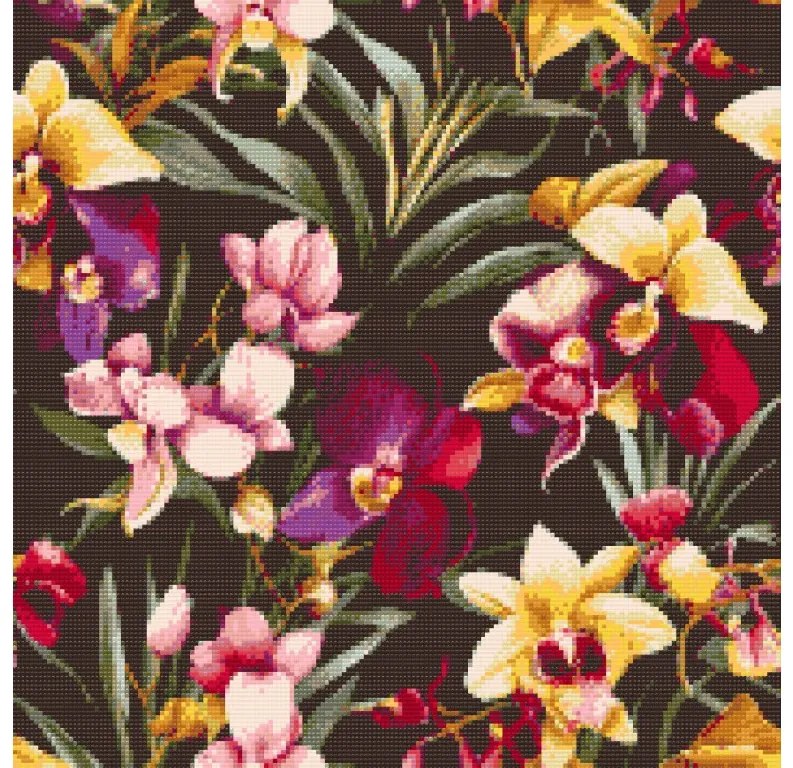 Gario Diamantové maľovanie Kvetinové pozadie orchidea Rozmery: 50 x 50 cm, Rámovanie: S vnútorným rámom, Diamanty: Okrúhle